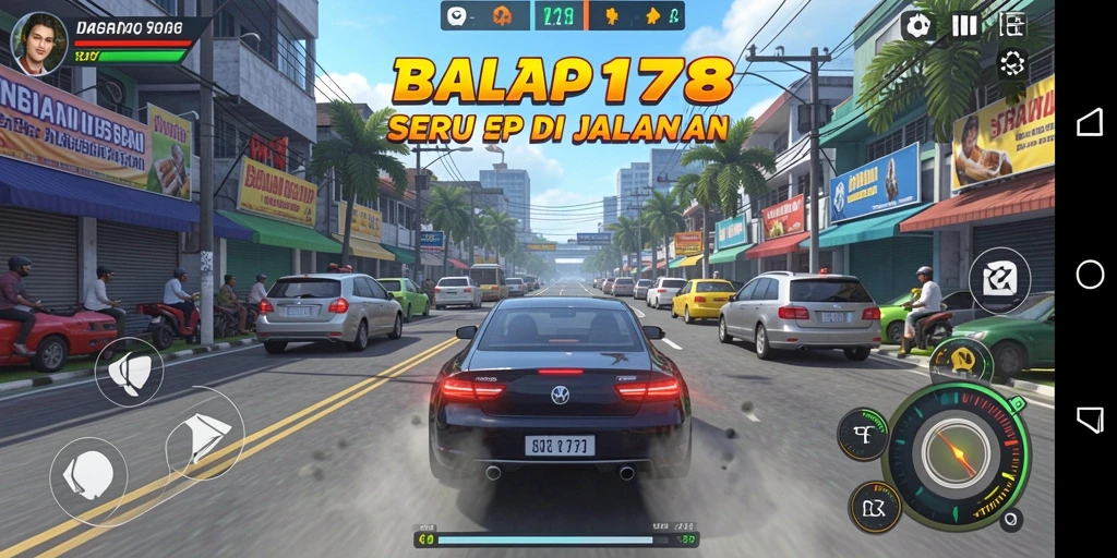 Tampilan gameplay BRO178 yang mendebarkan saat bersaing di lintasan balap.