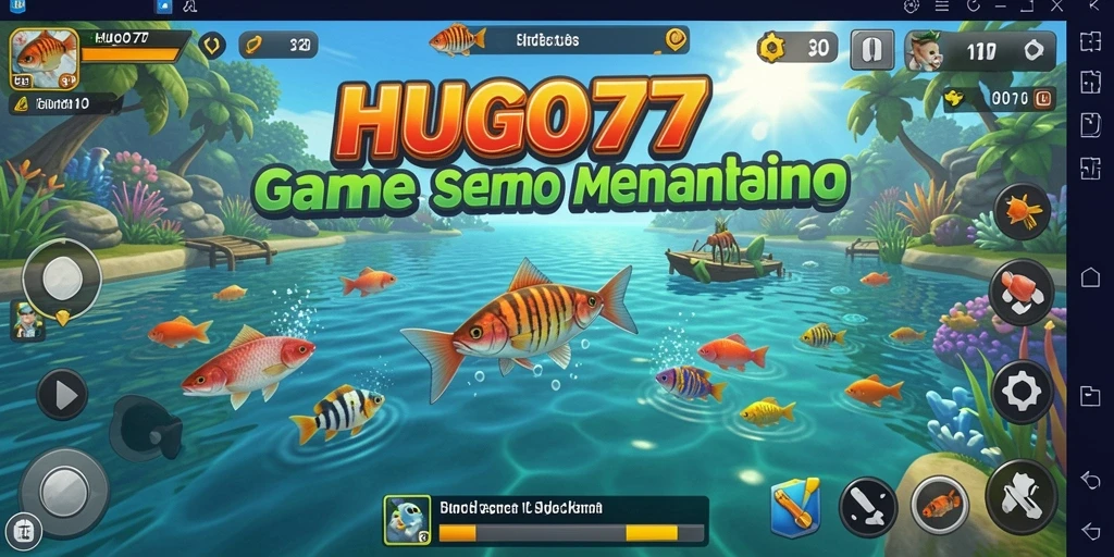 Screenshot gameplay HUGO77 yang menampilkan suasana memancing yang mendebarkan.