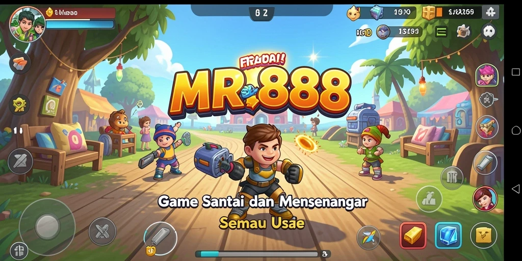 Tampilan menarik dari gameplay MR888 dengan karakter dan level berwarna-warni.