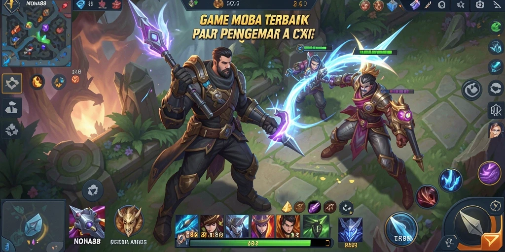 Screenshot NONA88 yang menampilkan aksi pertarungan seru di arena MOBA.