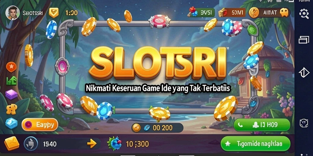 Screenshot menunjukkan gameplay menarik SLOTSRI dengan mesin slot yang berwarna-warni.