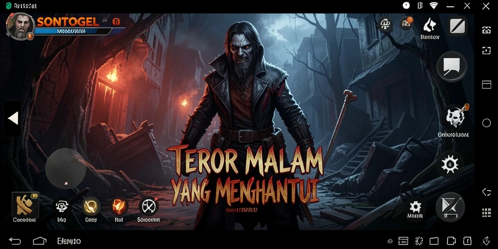 Screenshot gameplay SONTOGEL yang menunjukkan suasana mencekam dan menyeramkan.