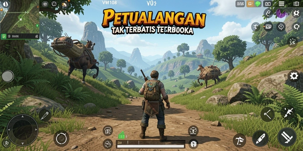 Gameplay VW108 yang menampilkan eksplorasi dunia terbuka.