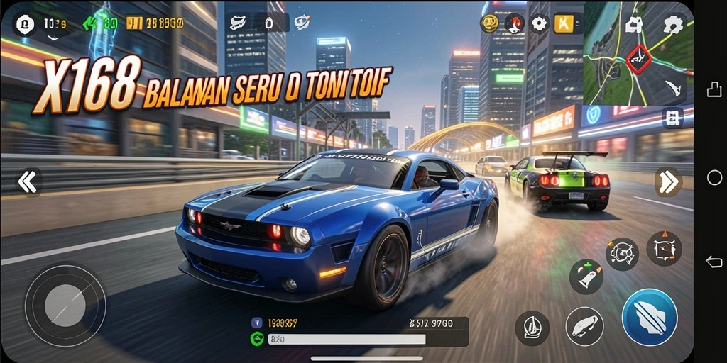 Tampilan gameplay X168 dengan aksi balapan yang mendebarkan.